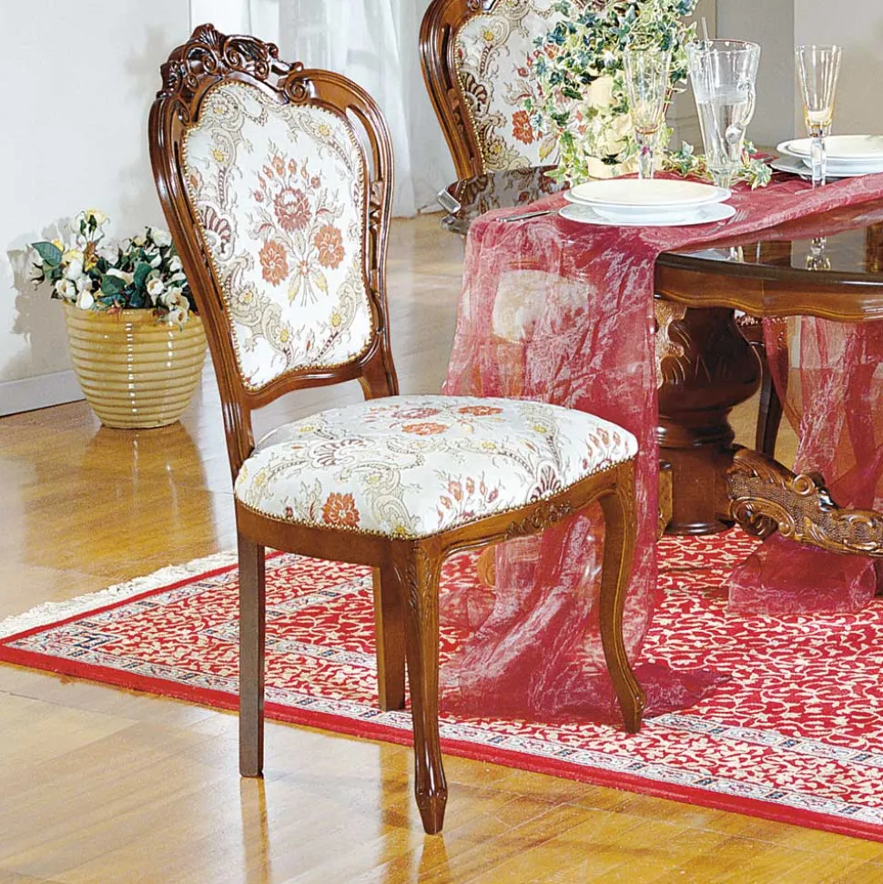 Barock Polsterstuhl mit Blumen Muster Magari mit Massivholz