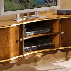 Barock TV Lowboard mit Blattgold Venerdina in Nussbaumfarben