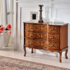 Barocke Kommode mit 3 Schubladen Agosto in Nussbaum