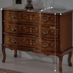 Barocke Kommode mit 3 Schubladen Agosto in Nussbaum