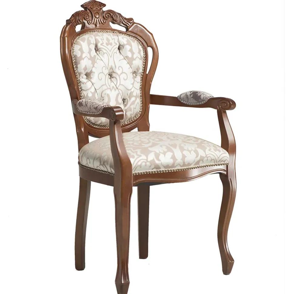 Barocker Armlehnstuhl in Nussbaum Braun - Pablos (2er Set)