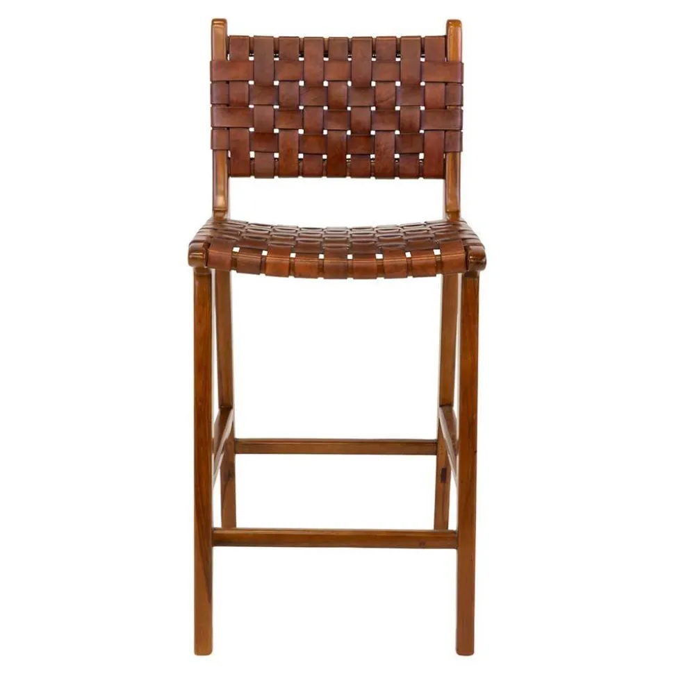 Barstuhl in Braun Leder Geflecht - Nufreda