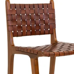 Barstuhl in Braun Leder Geflecht - Nufreda