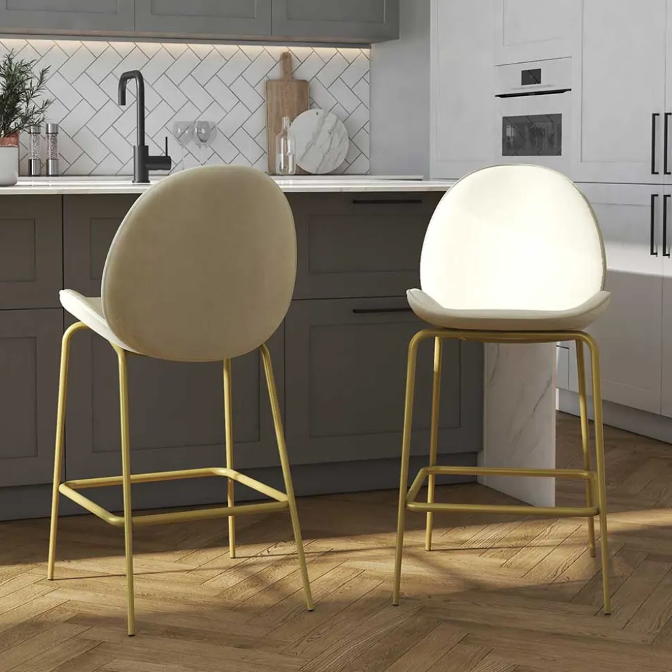 Barstuhl in Creme mit Messing - Rucia