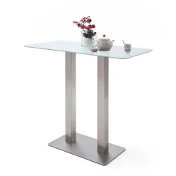 Bartisch mit Glasplatte in Mattweiß Zigaro & Säulengestell