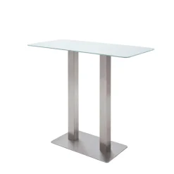 Bartisch mit Glasplatte in Mattweiß Zigaro & Säulengestell