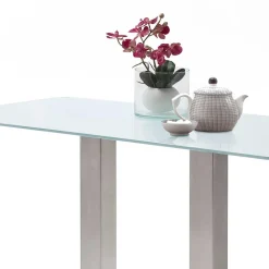 Bartisch mit Glasplatte in Mattweiß Zigaro & Säulengestell