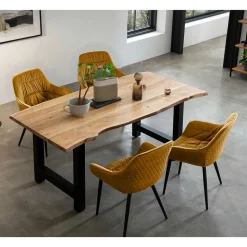 Baumkanten-Esstisch und Samtstühle - Drobeta (fünfteilig)