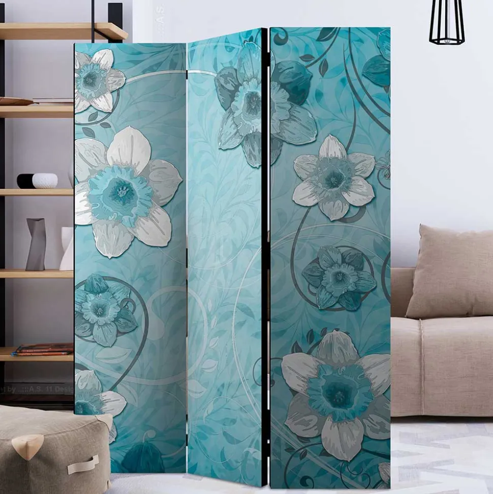 Bedruckte Trennwand mit Narzissen Motiv in Blau - Funtana