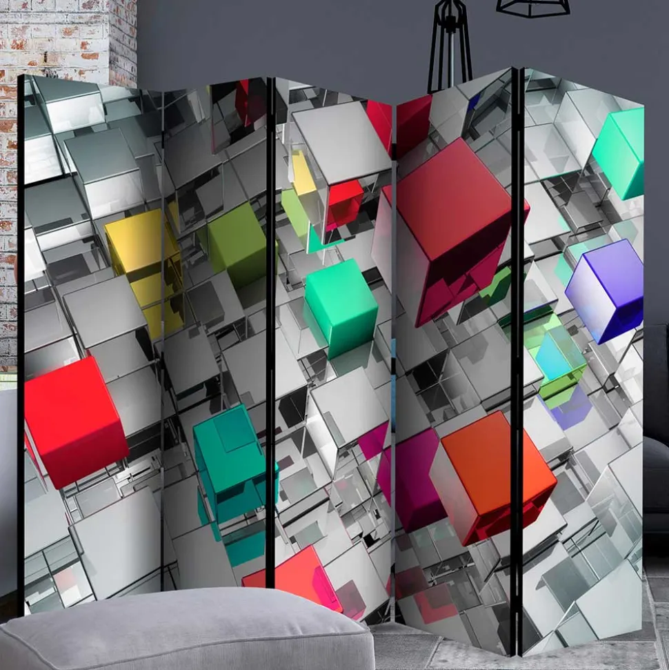 Bedruckter Paravent - Metallic Würfel Bunt Silber - Uvienta