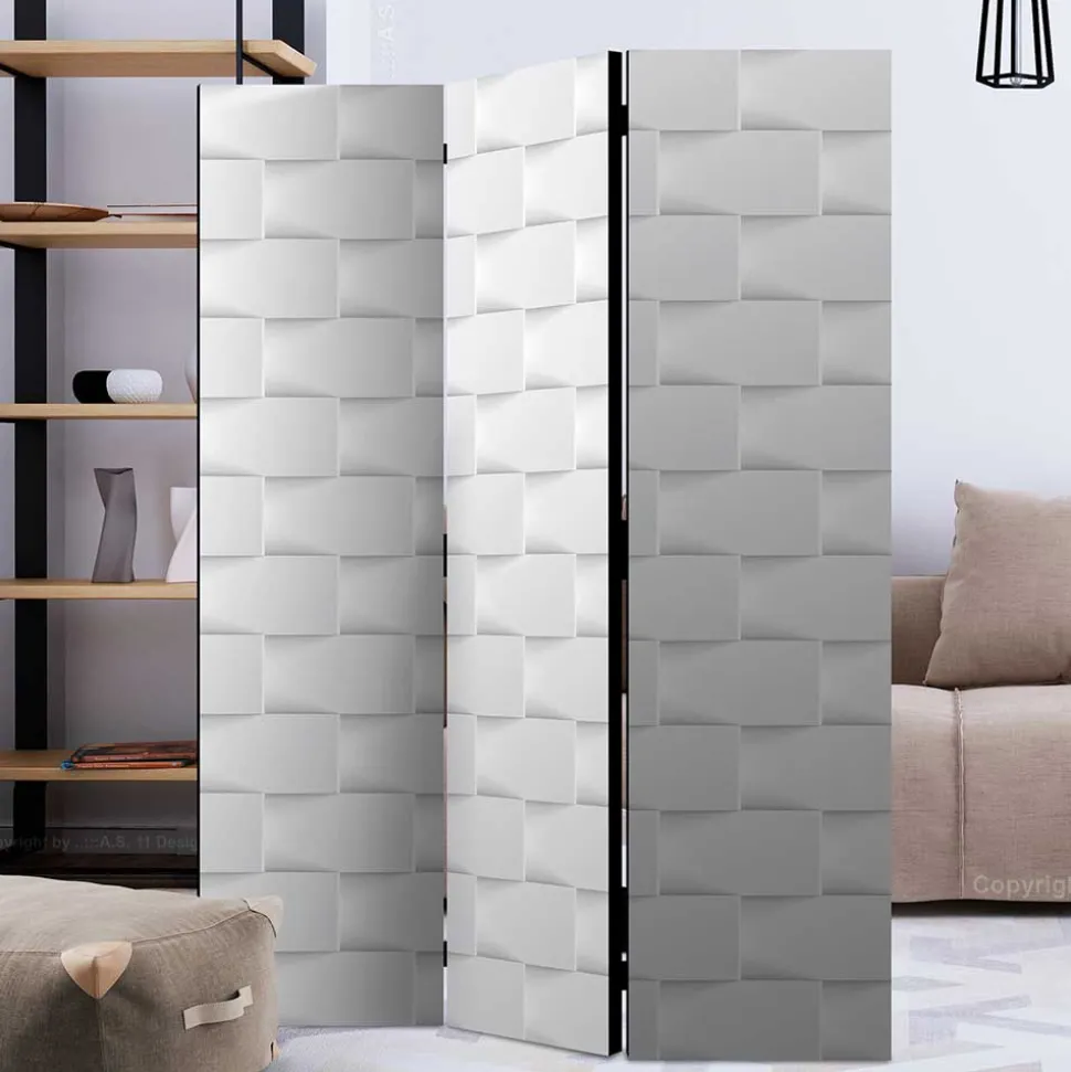 Bedruckter Paravent in Kachel Optik Weiß Hellgrau - Pelevas