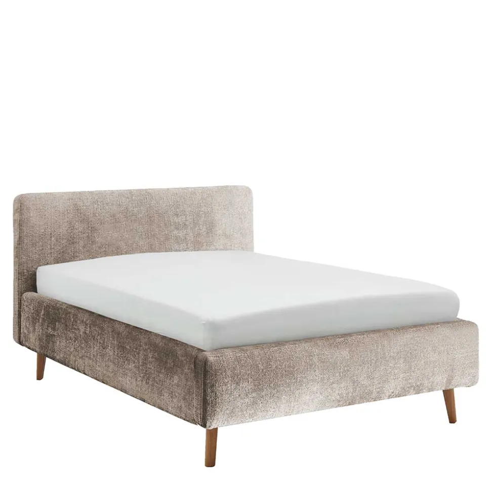 Beigefarbenes Polsterbett mit Bezug aus Boucle - Tudan