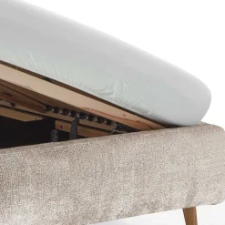 Beigefarbenes Polsterbett mit Bezug aus Boucle - Tudan