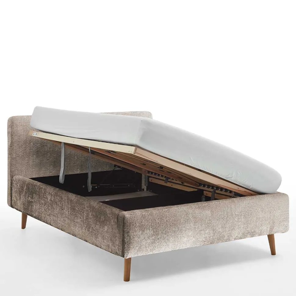 Beigefarbenes Polsterbett mit Bezug aus Boucle - Tudan