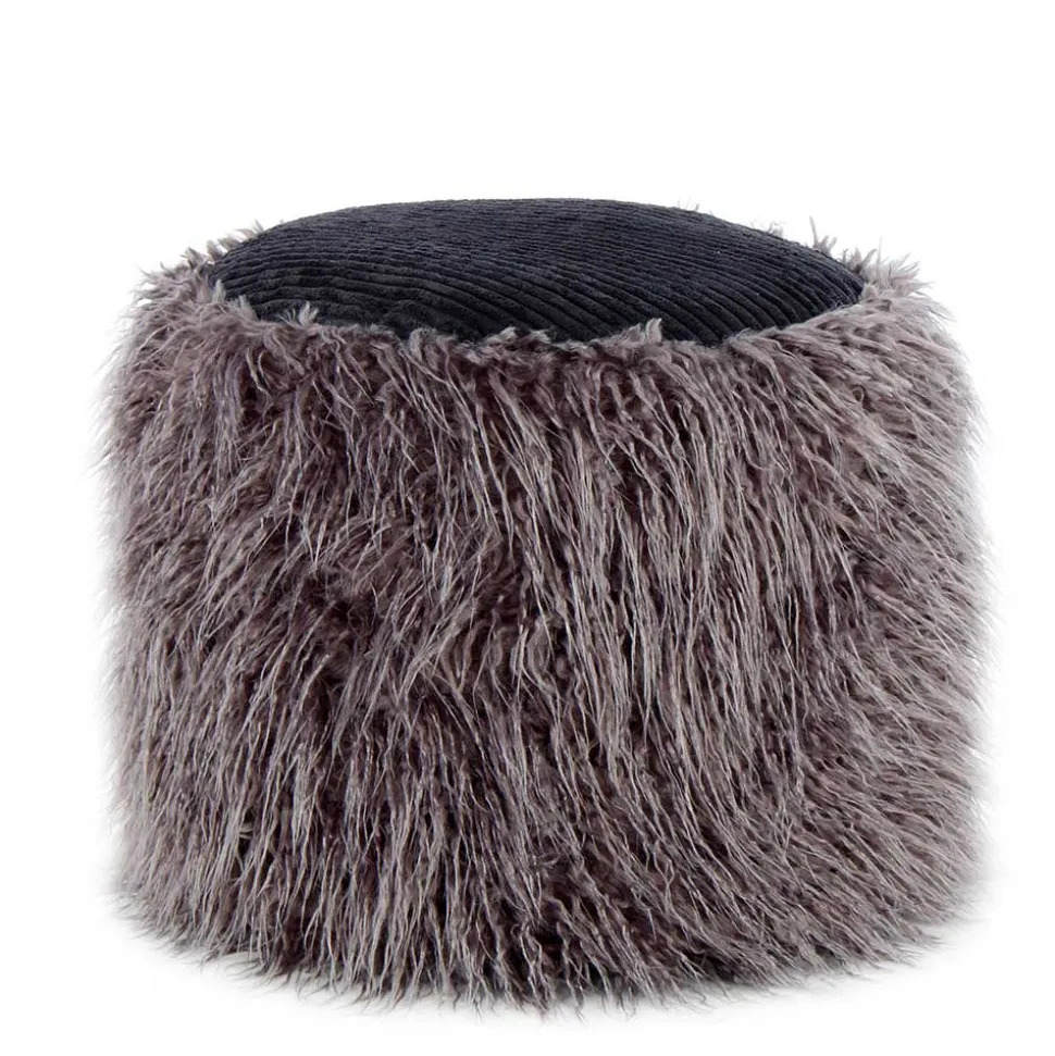 Beistellhocker aus Kunstfell Dunkelgrau - Landeck