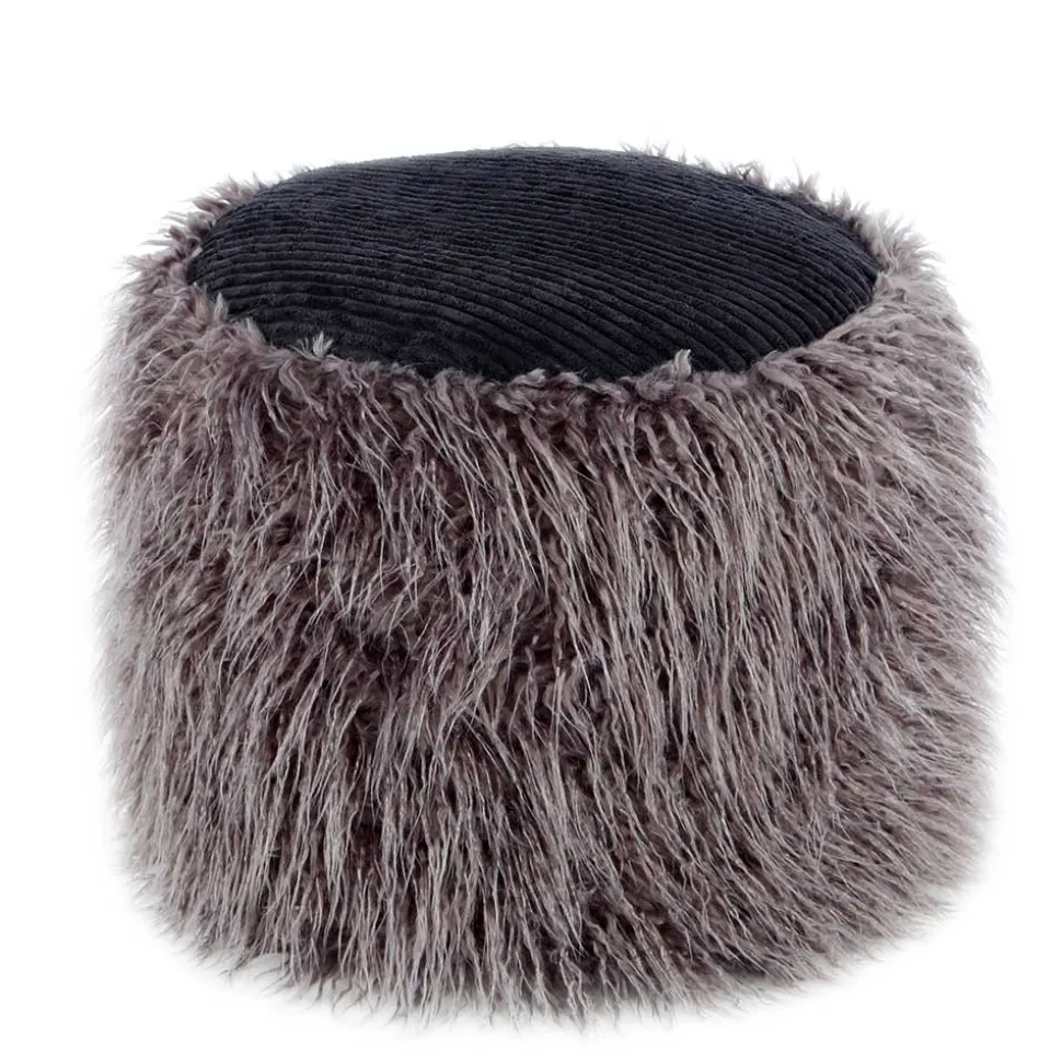 Beistellhocker aus Kunstfell Dunkelgrau - Landeck