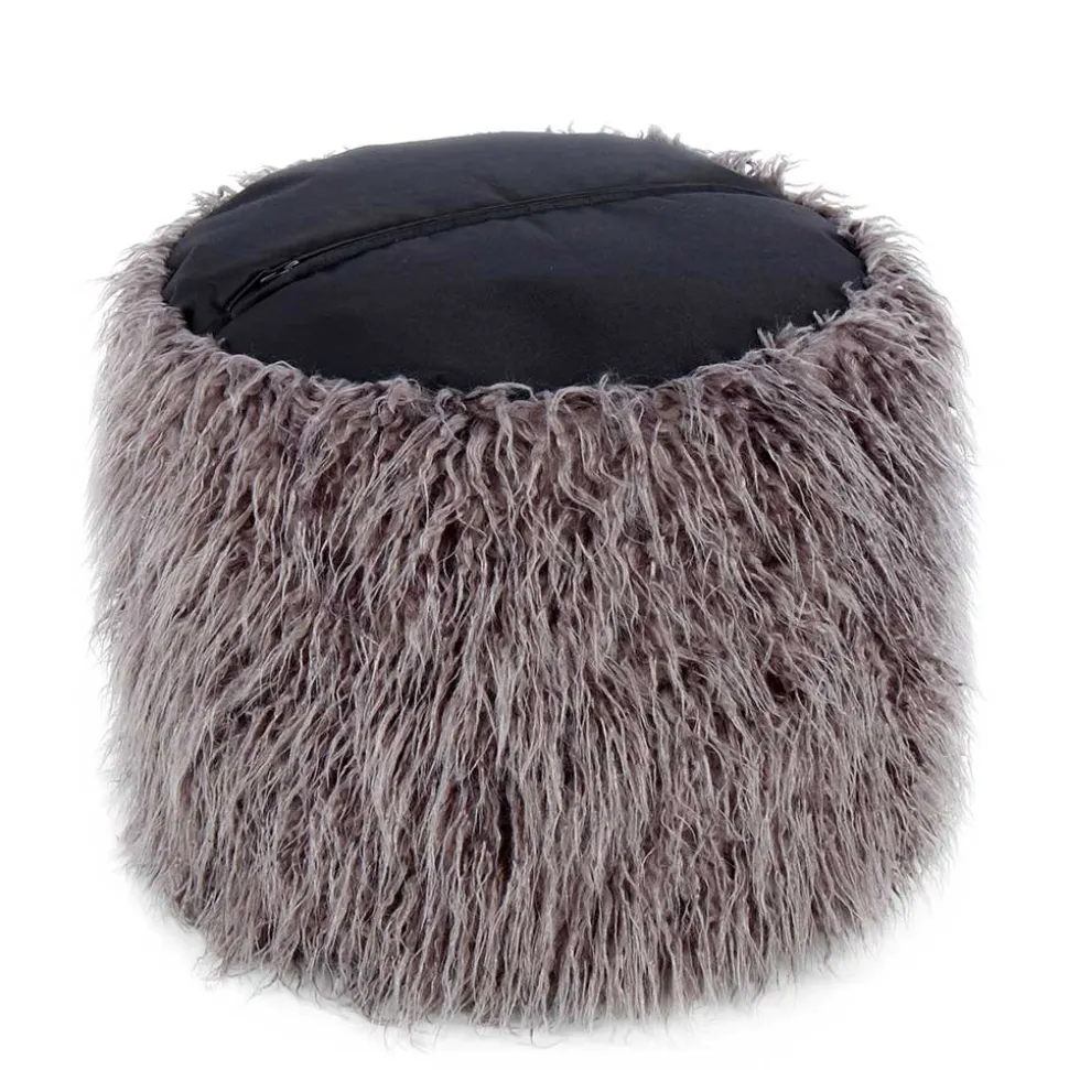 Beistellhocker aus Kunstfell Dunkelgrau - Landeck