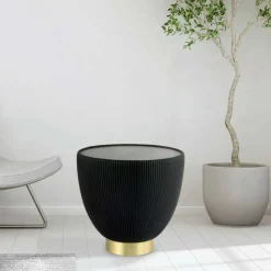 Beistelltisch in Schwarz Kunstleder - Viborg