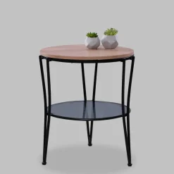 Beistelltisch in Wildeiche mit Glasablage in Grau - Tanoru