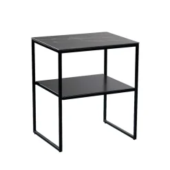Beistelltisch mit Ablage in Schwarz Marmor Optik - Eila