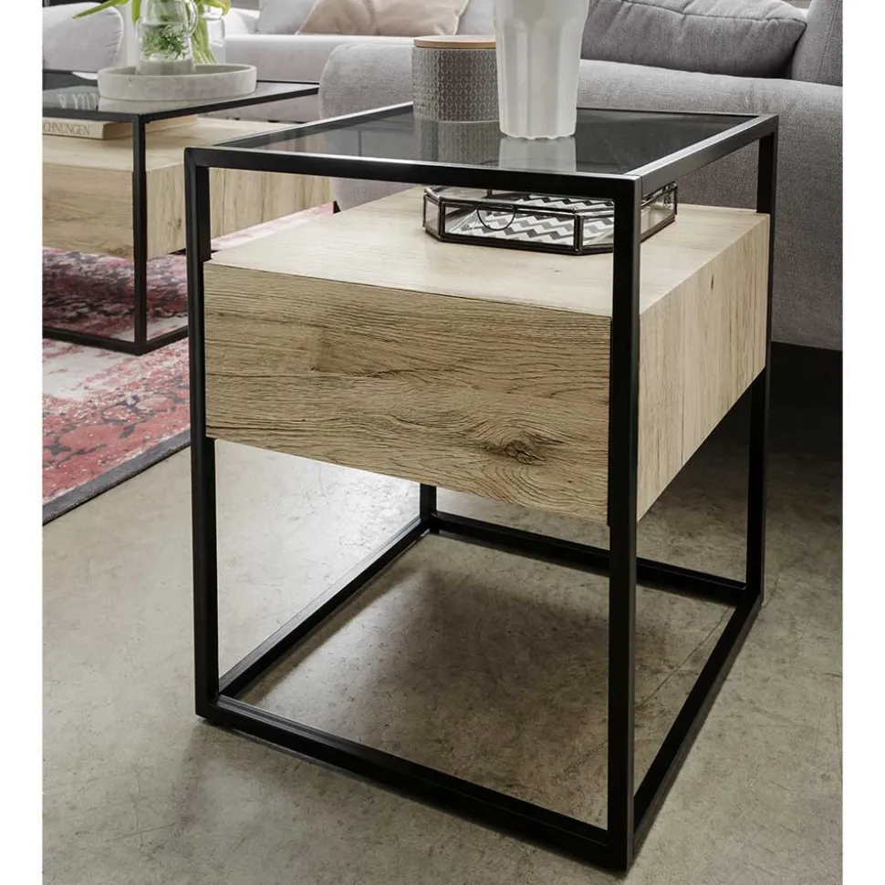 Beistelltisch mit Glasplatte und Stauraum - Vientor