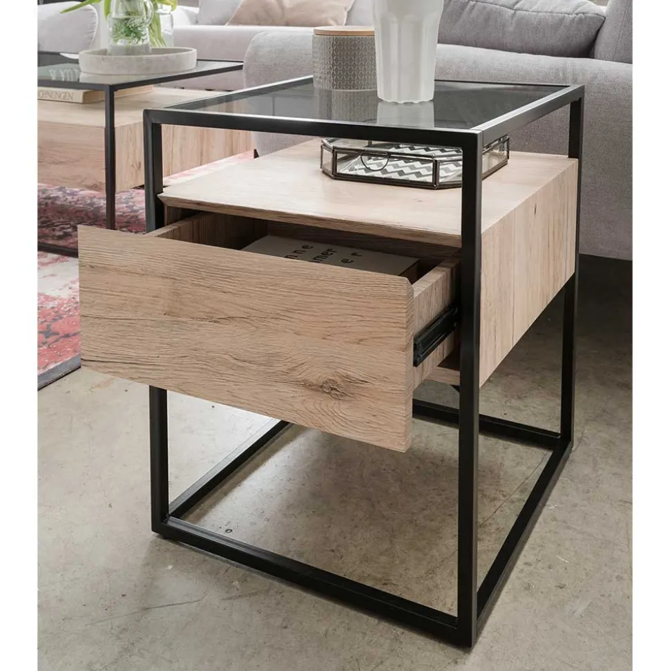 Beistelltisch mit Glasplatte und Stauraum - Vientor