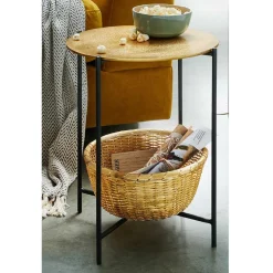 Beistelltisch mit Korbablage aus Metall in Gold - Harmone