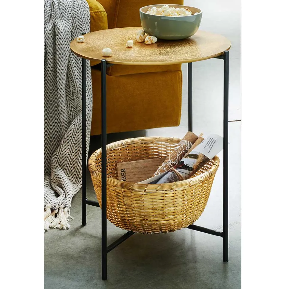 Beistelltisch mit Korbablage aus Metall in Gold - Harmone