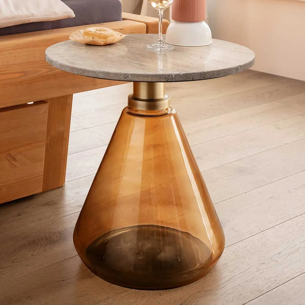 Beistelltisch mit Marmorplatte Hellbraun - Barbarino