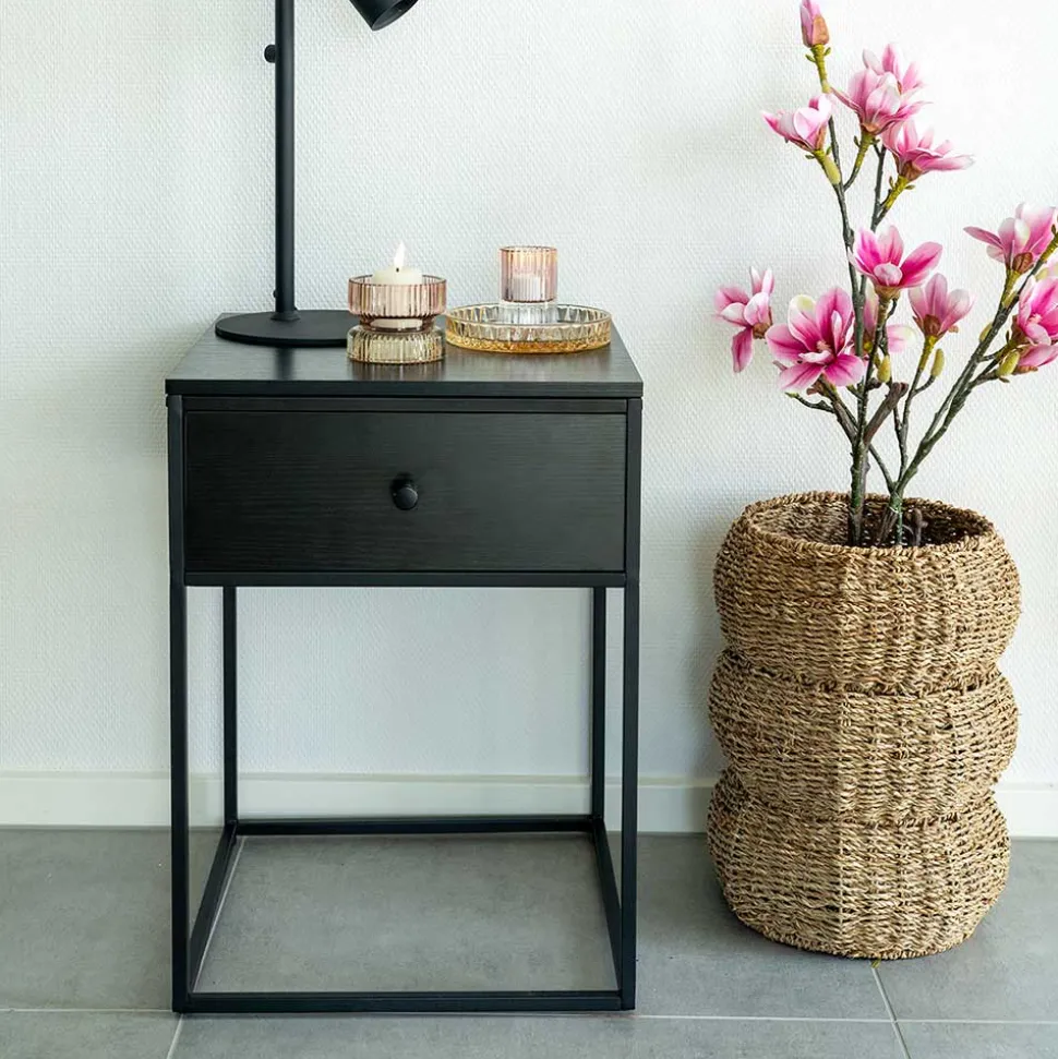 Beistelltisch mit Schublade in Schwarz - Esbessa