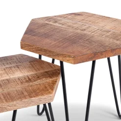 Beistelltische sechseckig aus Mangoholz - Pulaudio (zweiteilig)
