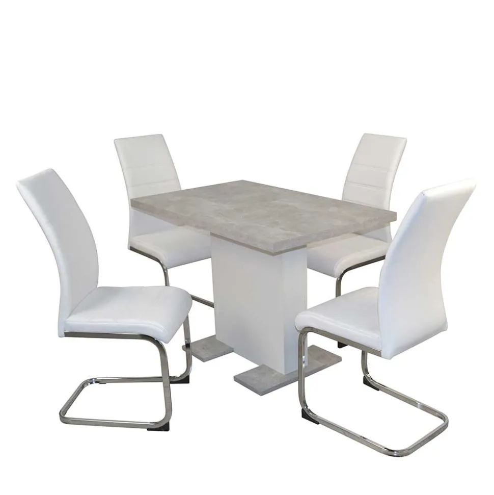 Betonoptik Säulentisch & Freischwinger - Gates (fünfteilig)