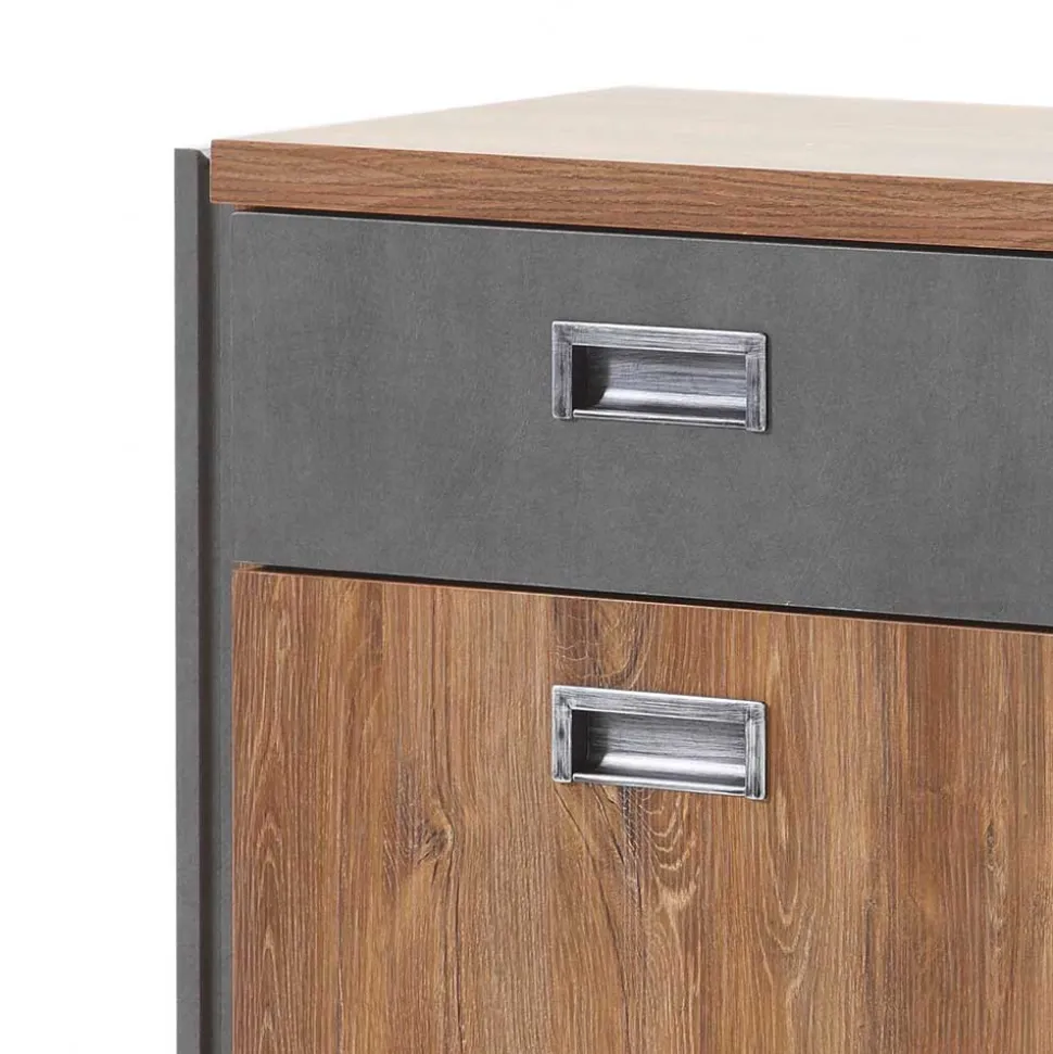 Bett Kommode im Eiche dunkel Dekor und Schwarz - Rompira