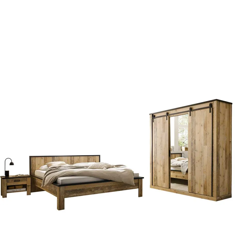 Bett mit Nachtkonsolen & Schrank - Naiavio (vierteilig)