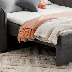 Bettcouch mit Federkern aus Velours Dunkelgrau - Lictona