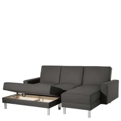 Bettfunktion Ecksofa in Anthrazit mit Chrom - Heavy (zweiteilig)