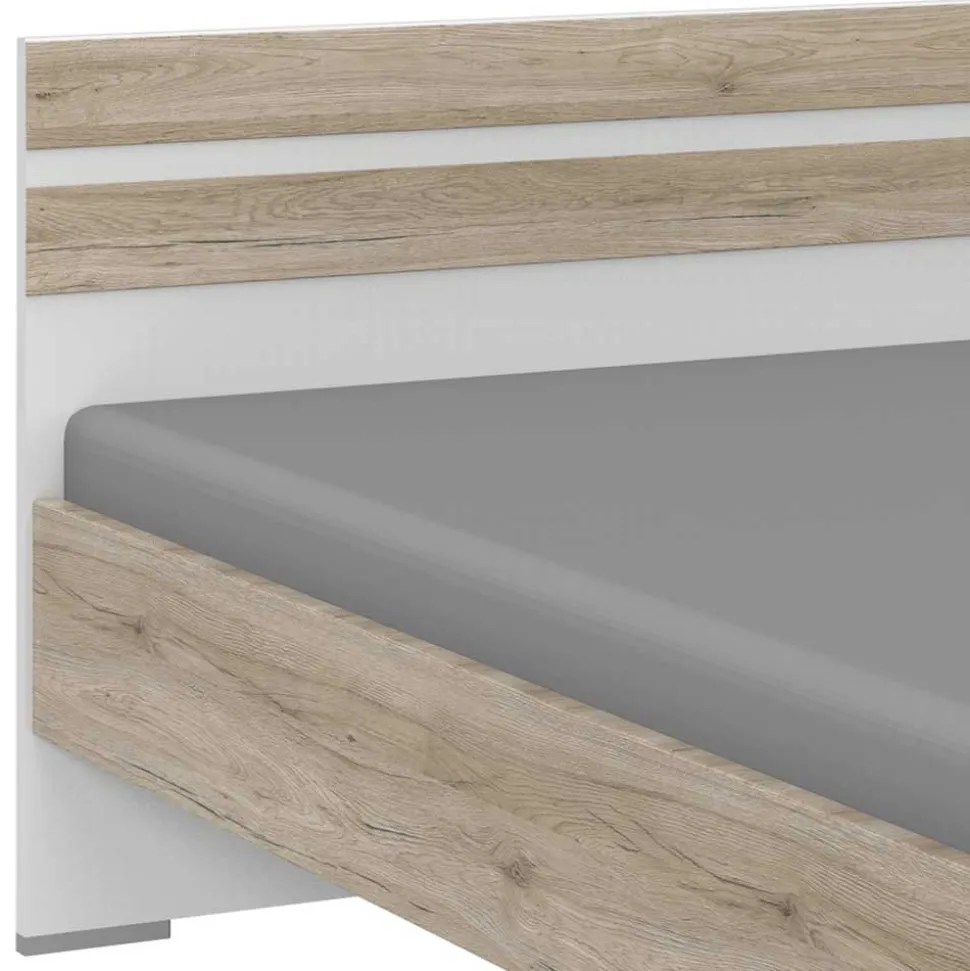 Bettgestell in Eiche San Remo Dekor & Weiß - Abrud