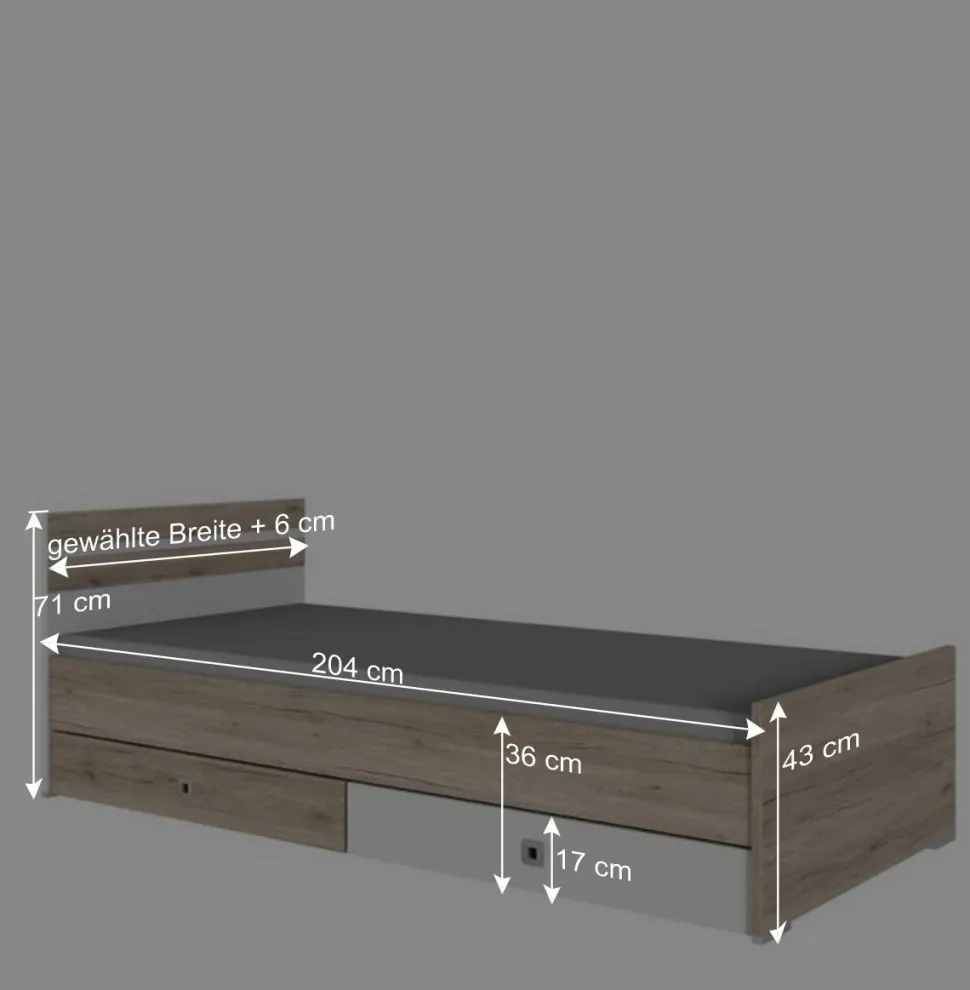 Bettgestell in Eiche San Remo Dekor & Weiß - Abrud
