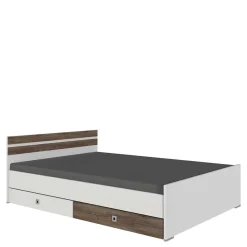 Bettgestell in Holz verwittert Eiche Dekor - Liesca