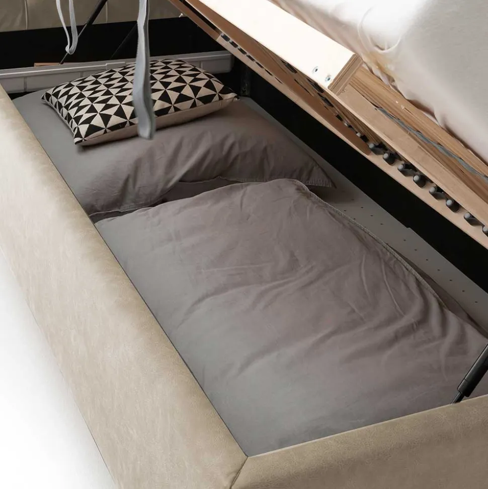 Bettkasten Bett in Beige Microfaser - Croscony