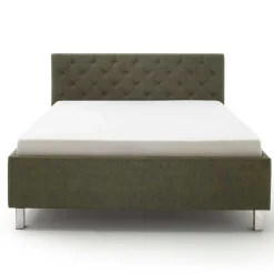 Bettkasten Polsterbett in Oliv Grün & Chrom - Weyna