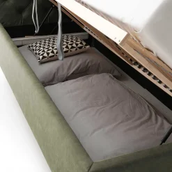 Bettkasten Polsterbett in Oliv Grün & Chrom - Weyna