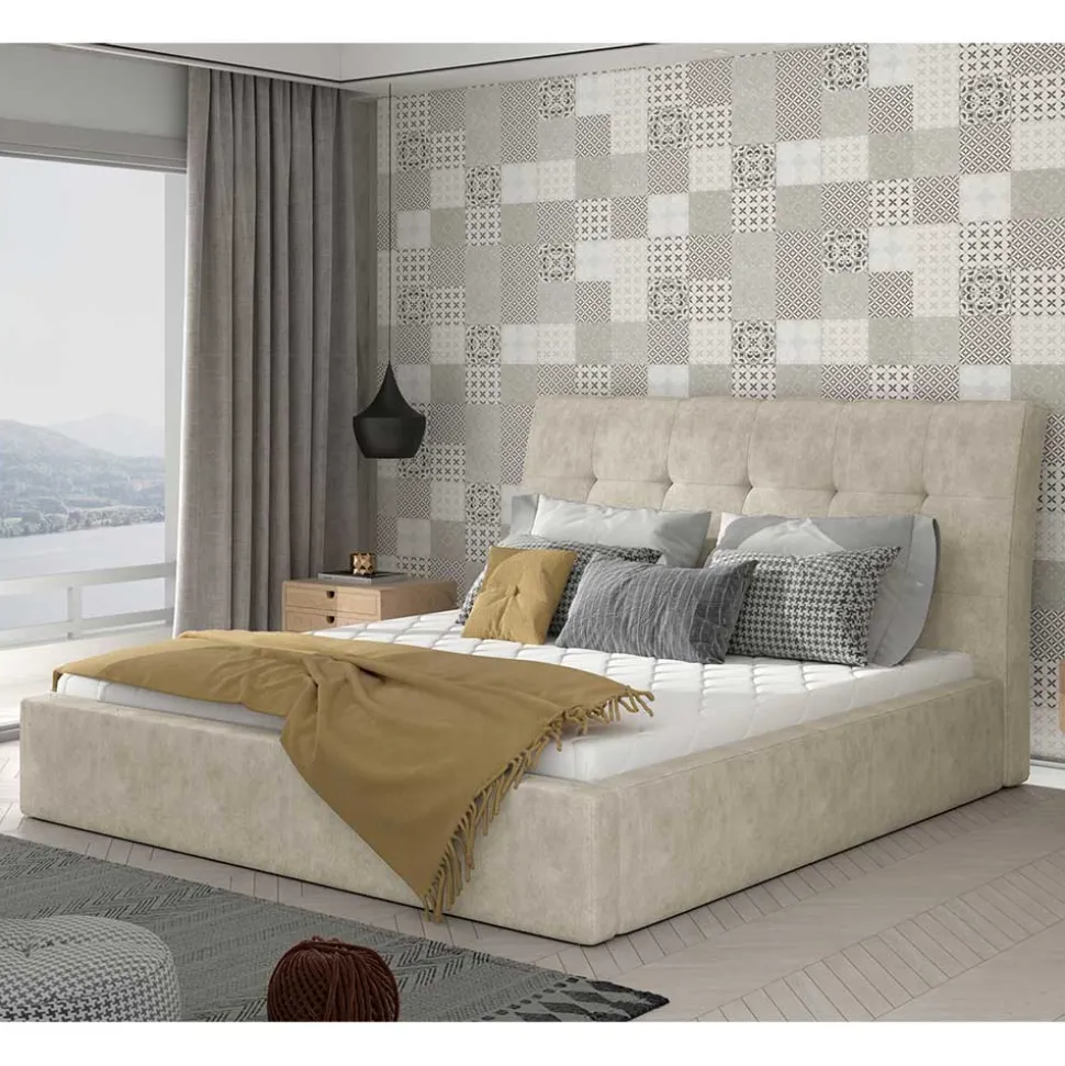 Bettkasten Polsterbett in Cremeweiß - Floriva