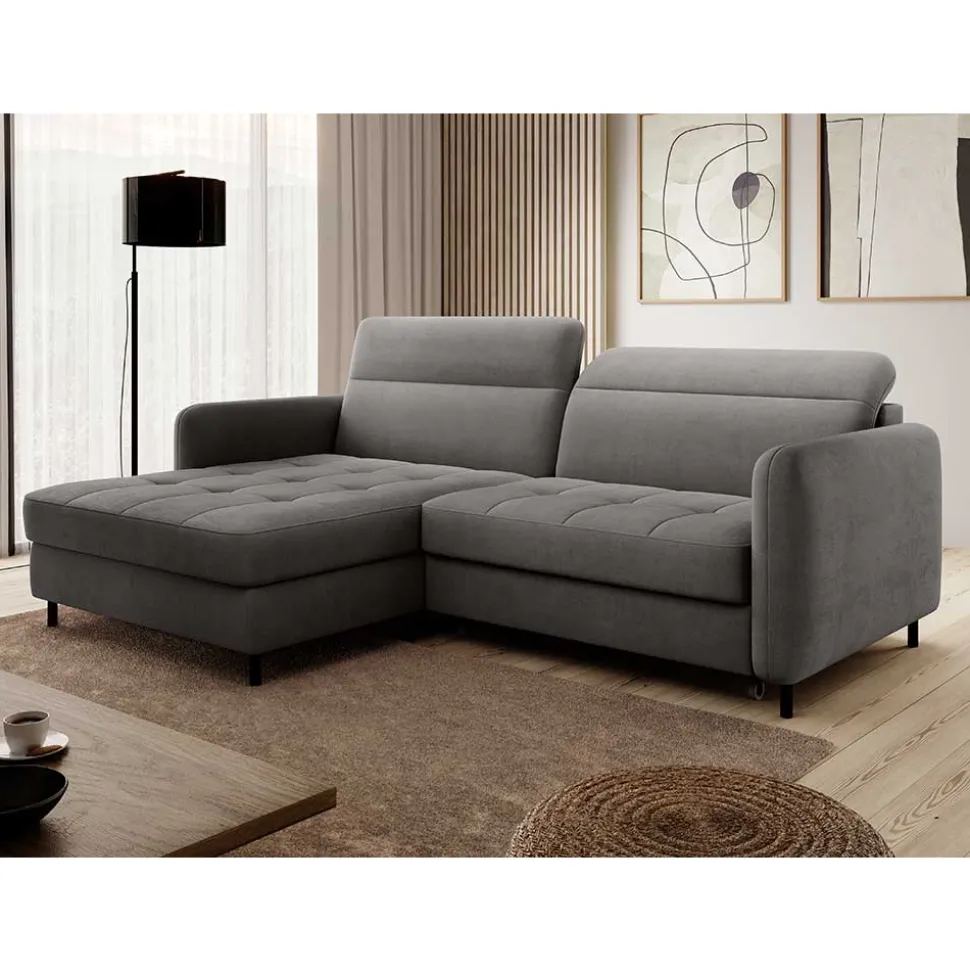 Bettsofa L-Couch in Grau Samtbezug - Lionel