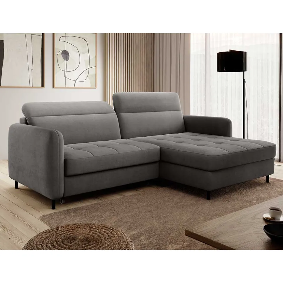 Bettsofa L-Couch in Grau Samtbezug - Lionel