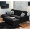 Bettsofa mit Hocker in Schwarz mit Chrom - Farella (zweiteilig)