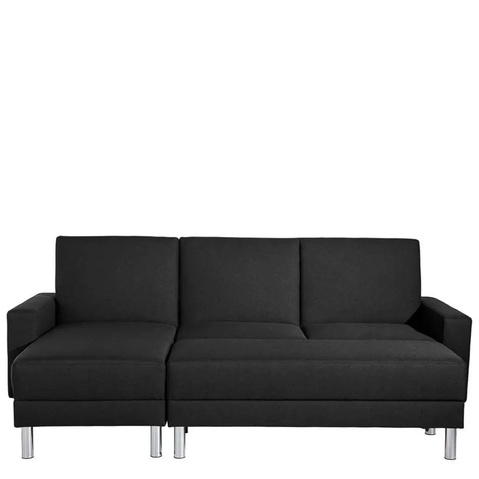 Bettsofa mit Hocker in Schwarz mit Chrom - Farella (zweiteilig)