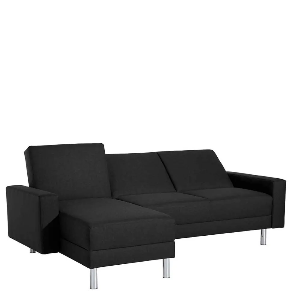 Bettsofa mit Hocker in Schwarz mit Chrom - Farella (zweiteilig)
