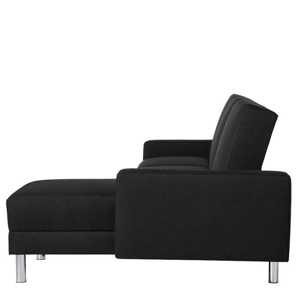 Bettsofa mit Hocker in Schwarz mit Chrom - Farella (zweiteilig)