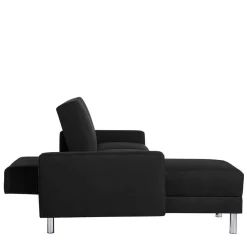 Bettsofa mit Hocker in Schwarz mit Chrom - Farella (zweiteilig)